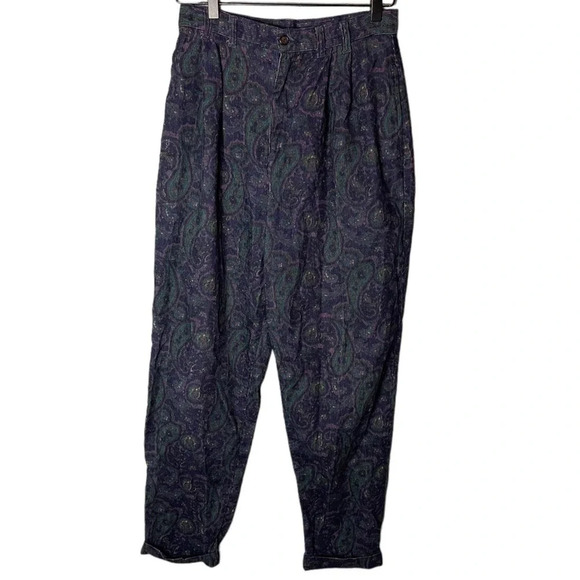 Vintage French Navy Women’s Purple Paisley Corduroy Trouser Pants Size 10 - Picture 1 of 6
